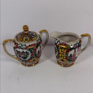 Vibrant Ceramic Sugar and Creamer Set with Gold Accents